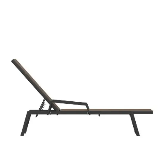 Emma and Oliver Textilene Adjustable 5 Position Patio Chaise Lounge with Armrests and Metal Frame image {9}