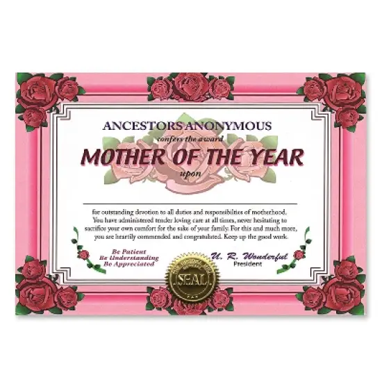 Beistle Mother Of The Year Certificate, 5" x 7", (6/Pkg) Multicolored image {1}