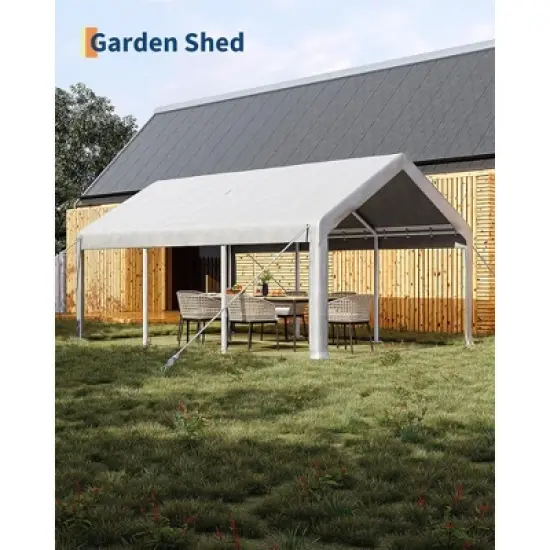 10x20 Ft Carport, Car Port with 200g PE Tarp, Roll-Up Doors, and 4 Windows image {4}