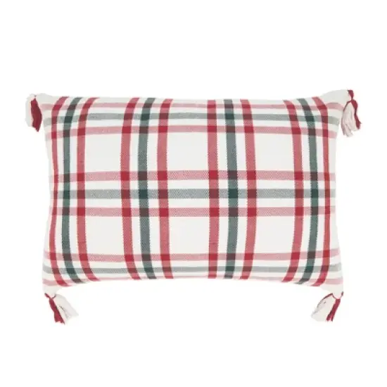 Saro Lifestyle Tasseled Plaid Outdoor Down Filled Throw Pillow image {3}