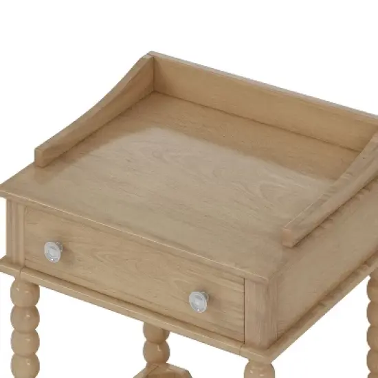 Kumasinova Wooden Nightstand with Open Shelf,Side Table with Turned Legs,Night Stand with Drawers,Bedside Table with Metal Handle for Bedroom image {2}