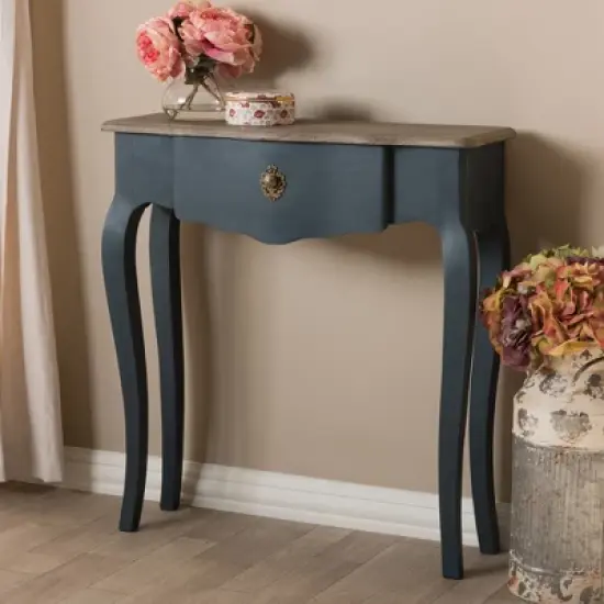 Mazarine Classic and Provincial Spruce Finished Console Table Blue - Baxton Studio image {8}