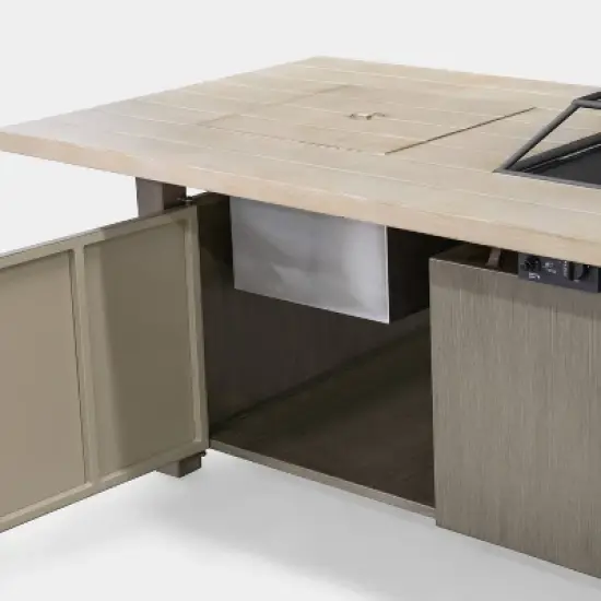 Greemotion 71" Bordeaux Wood Textured Metal Top Dining Fire Pit Table with Ice Chest Insert Brown: Contemporary Outdoor Furniture, Aluminum Frame image {6}