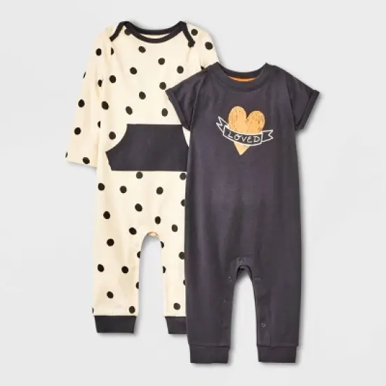 Baby 2pk 'Loved' Romper Set - Cat & Jack&trade; Black/White image {4}