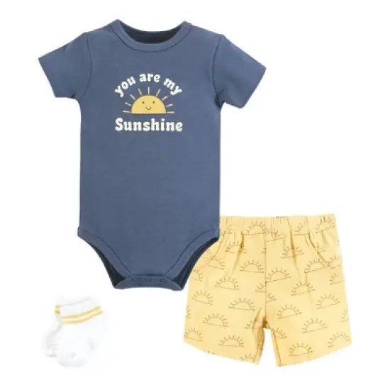 Hudson Baby Infant Boy Bodysuit, Short and Sock, Blue Sunshine image {4}