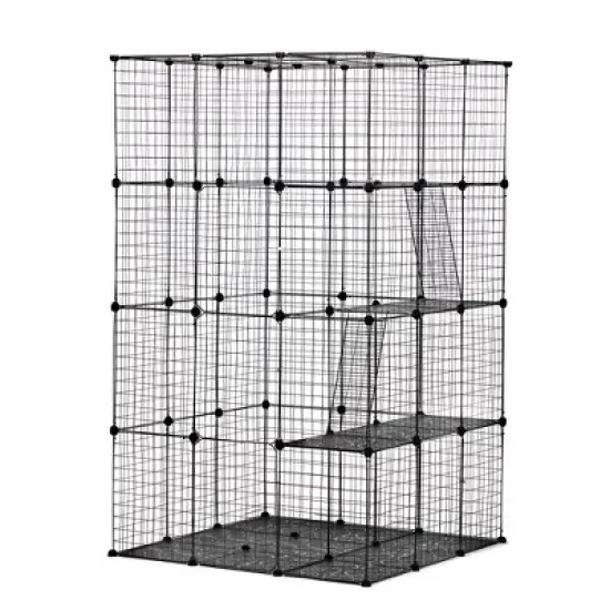 DOMETOUR 3-Tier Wire Cat Cage, Large Kennels Playpen with 3 Platforms, 3 Ramp Ladders and 4 Doors, 42" x 42" x 72", Black image {4}