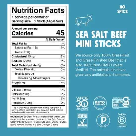 Chomps Snack Sticks Chomplings Sea Salt Beef Mini Sticks - 7oz/14ct image {2}
