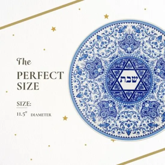 Spode Judaica Round Challah Tray, Traditional Blue & White Floral Star of David Design - 11.5-Inch Fine Porcelain, Dishwasher Safe image {6}