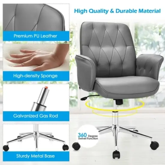 Costway Modern Home Office Leisure Chair PU Leather Adjustable Swivel w/ Armrest image {8}