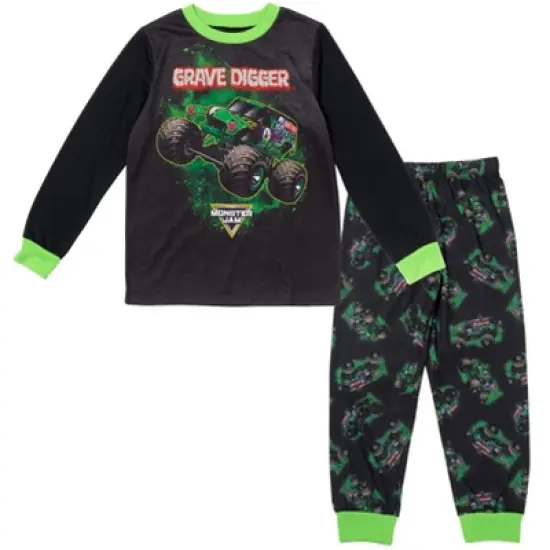 Monster Jam Megalodon El Toro Loco Grave Digger Pullover Pajama Shirt and Pants Sleep Set Little Kid image {8}