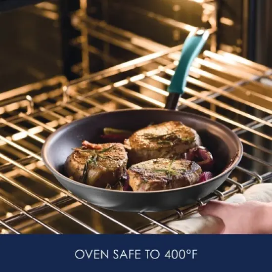Rachael Ray Twin Pack Hard-Anodized Nonstick Skillet Set with Handles - Gray with Agave Blue: Oven & Dishwasher-Safe image {5}