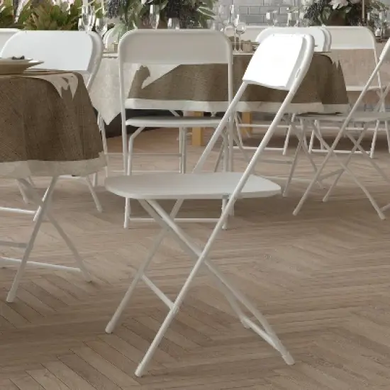 Emma and Oliver 4 Pack of All-Weather, Extra Wide Contoured Plastic Folding Chairs with Metal Frame and 650 lb. Static Weight Capacity image {13}