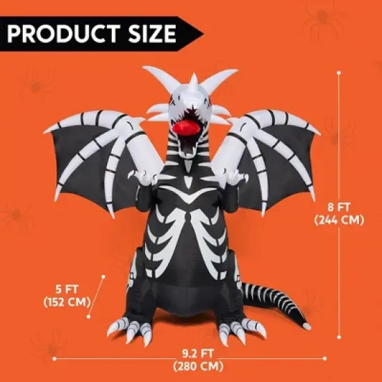 Joyfy 8 FT Halloween Inflatables Outdoor Decoration, Inflatable Skeleton Dragon with Red LED Eyes for for Halloween Outdoor Yard Lawn Party Decoration image {7}