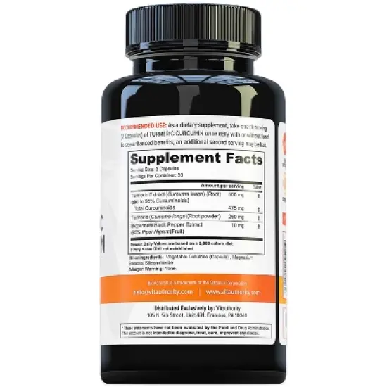 Natural Turmeric Capsules with Bioperine Black Pepper, Powerful Antioxidant to Support Healthy Joints and Reduce Inflammation, Vitauthority, 60ct image {2}