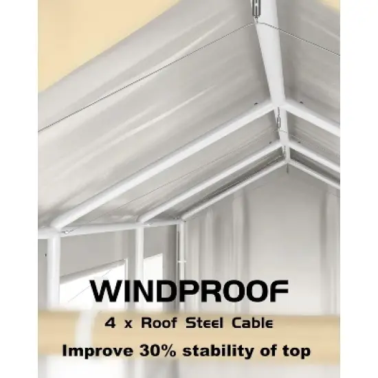 10'x20' Heavy Duty Wind-Resistant Carport, Reinforced Portable Garage Shelter with 180g PE Canopy and Dual Doors, All-Weather Protection for Trucks image {3}