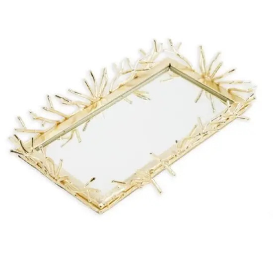 Classic Touch Rectangular Decorative Mirror Tray with Gold Design Border image {2}