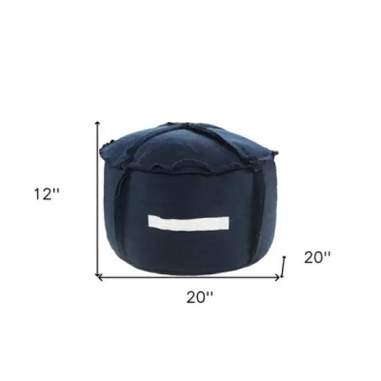 HomeRoots 20" Blue Polyester Round Patchwork Indoor Outdoor Pouf Ottoman image {2}