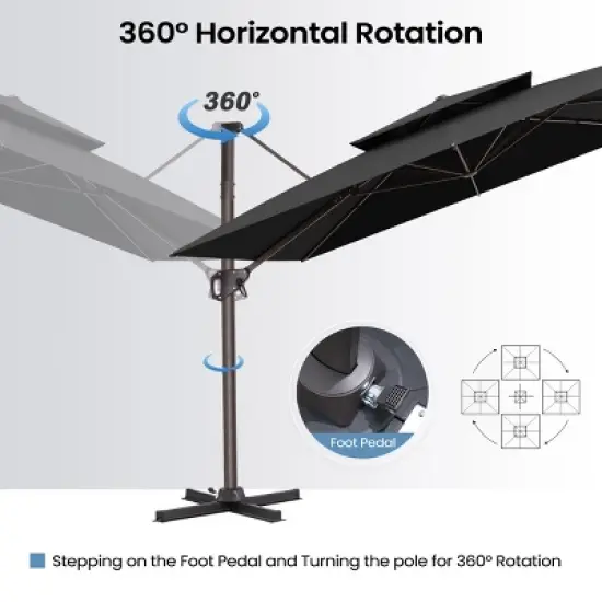 Crestlive Products 10FT Square Double Top Cantilever Umbrella Outdoor UV30+ 360 Degree Rotation Offset Umbrella 6 Heights Adjustable image {4}