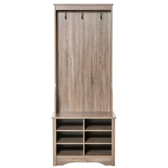 HOMCOM Coat Rack Wooden Hall Tree Storage Organizer Shoe Bench with Shoe Rack 3 Hooks for Hallway or Living Room, Brown image {3}
