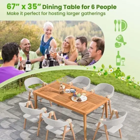 Costway 6-Person Outdoor Acacia Wood Dining Table with 1.96" Umbrella Hole Rectangular image {7}