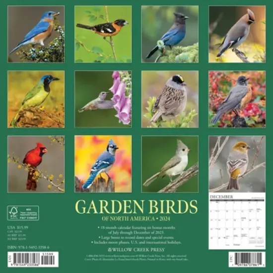 Willow Creek Press 2024 Wall Calendar 12"x12" Garden Birds image {1}
