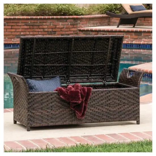Wing Wicker Patio Storage Bench - Multi Brown - Christopher Knight Home image {1}