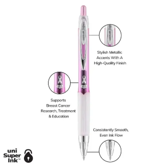 uni-ball 207 Retractable Gel Pen 0.7mm Ink Pink Barrel 2003896 image {7}