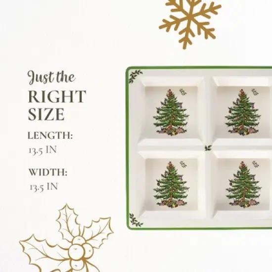 Spode Christmas Tree Melamine 4-Section Tray, 13.5-Inch Divided Holiday Serveware for Nuts, Candy, Condiments - Festive Tableware image {6}