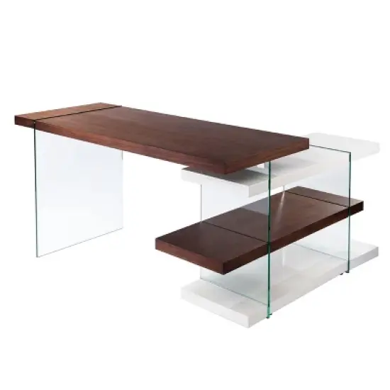Toppington L-Shaped Desk with Storage Walnut/White - Aiden Lane image {4}