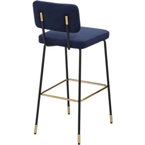 Studio 55D Marc Swivel Bar Stools Set of 2 Black Gold 29 1/4" High Mid Century Modern Blue Cushion Backrest Footrest Kitchen Counter Height Island image {8}