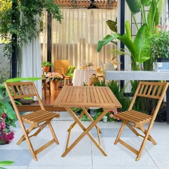 FDW Outdoor Bistro Set with 2 Chairs and Square Table for Pool Beach Backyard Balcony Porch Deck Garden Wooden Furniture, Natural image {1}