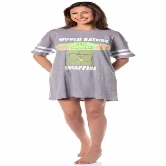 Star Wars Women's The Mandalorian Baby Yoda Grogu Nightgown Pajama Shirt Grey image {1}