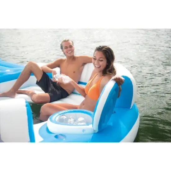 Intex Inflatable Splash N Chill Island Lake Raft Lounger for Up to 7 Adults and Wet Set Adhesive Vinyl Tube Repair Patch 6 Pack Kit image {3}