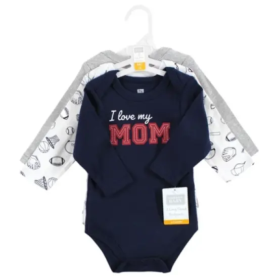 Hudson Baby Infant Boy Cotton Long-Sleeve Bodysuits, Love Mom image {1}