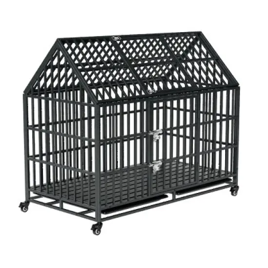 FURNIinspire Pet Crates and Houses 54 Inches Heavy Duty Dog Cage with Removable Roof and Wheels for Comfortable Pet Living, Black, 46"*29.5"*54" image {2}