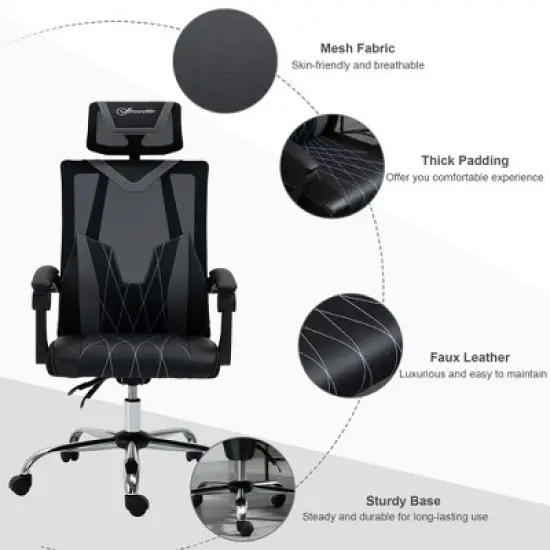 Vinsetto Office Chair Ergonomic Desk Chair with Rotate Headrest, Lumbar Support & Adjustable Height, 360&deg; Swivel Computer Chair image {5}