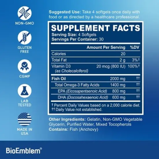 BioEmblem Omega-3 Fish Oil 2000mg 120 ct image {4}