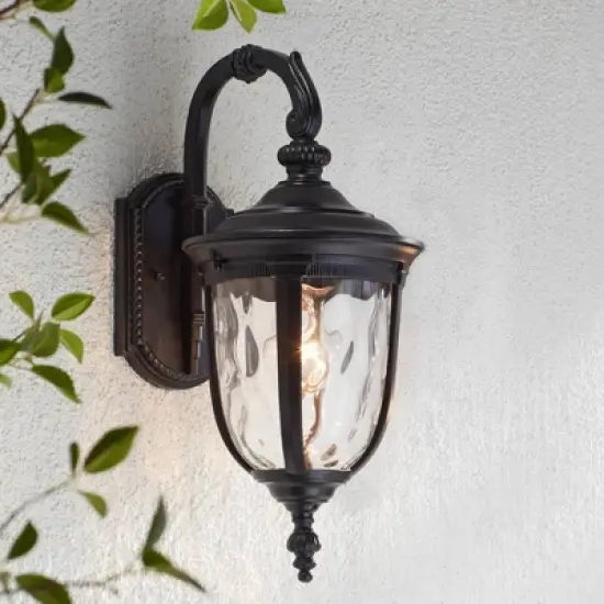 John Timberland Bellagio Vintage Rustic Outdoor Wall Light Fixture Texturized Black Downbridge 16 1/2" Clear Hammered Glass for Post Exterior Barn image {1}