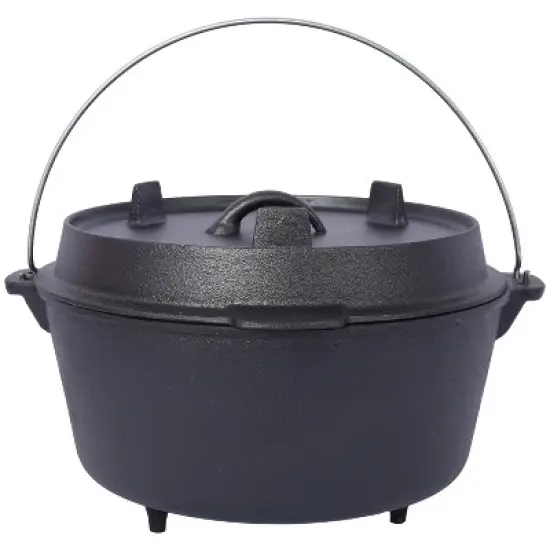 pre-Seasoned Cast Iron Dutch Oven With Skillet Lid, Outdoor Camping Deep Pot for Camping Fireplace Cooking BBQ Baking Campfire, Leg Base, 8 Quart image {3}