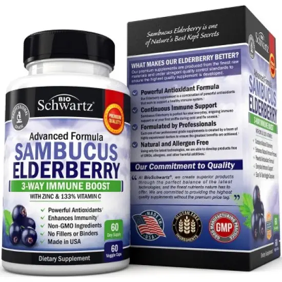 Sambucus Elderberry Capsules, Bioschwartz, Immune Boost with Zinc & 133% Vitamin C, 60ct image {4}