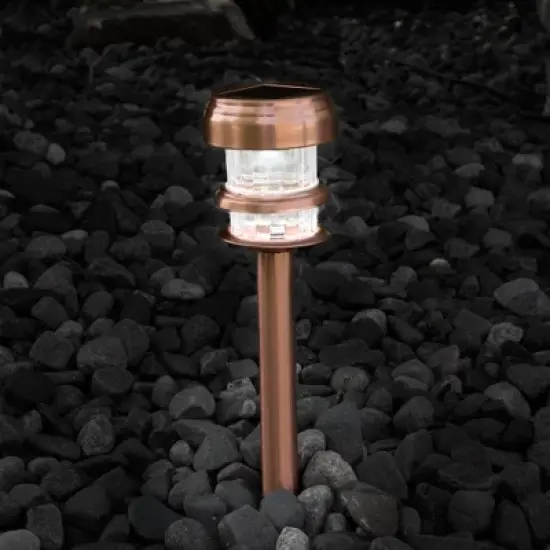 Nature Spring Solar-Powered LED Pathway Lights With Stakes - Set of 4, Copper image {3}