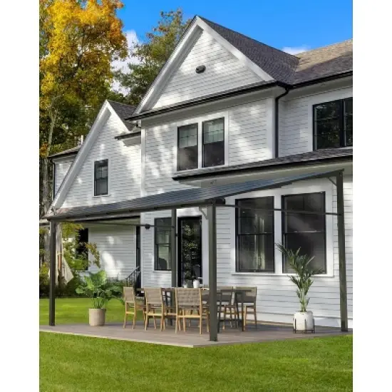 Wall Mounted Hardtop Gazebo &ndash; Lean-to Aluminum Frame with Polycarbonate Roof, Ideal for Outdoor Patio, Lawn, Deck, and Parties image {13}