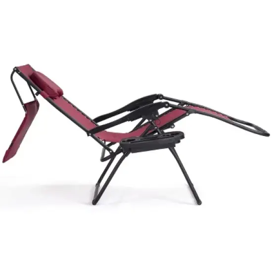 Costway Folding Recliner Zero Gravity Lounge Chair W/ Shade Canopy Cup Holder Wine image {9}