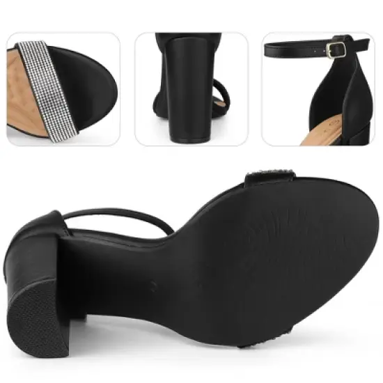 Perphy Open Toe Rhinestone Ankle Strap Chunky Heel Sandals for Women image {2}