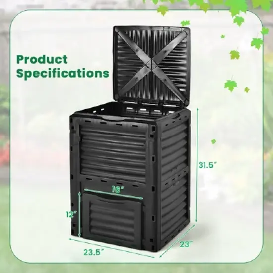 Tangkula 80-Gallon Outdoor Composter W/ Large Openable Lid & Bottom Exit Door image {8}