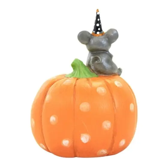 Bethany Lowe 5.0 Inch Halloween Mouse On Pumpkin Halloween Figurine , Lightweight Halloween Decor Jack-O-Lantern Bucket (1PC) image {1}