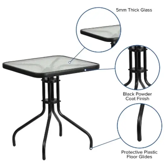 Emma and Oliver 23.5" Square Tempered Glass Metal Table image {2}
