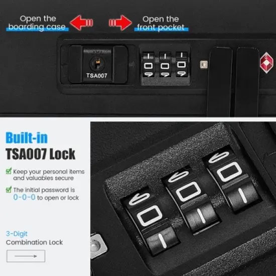 Costway 20'' Carry-on PC Hardside Suitcase TSA Lock w/ Front Pocket & USB Port Black image {2}