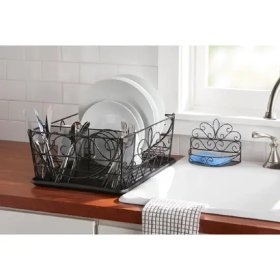 BrylaneHome Scroll Dish Rack With Sponge Holder image {2}
