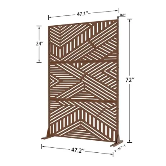 Dovelina Modern Metal Outdoor Decorative Screen Patio Partition Freestanding Privacy Screen - 72"x47",Brown image {2}